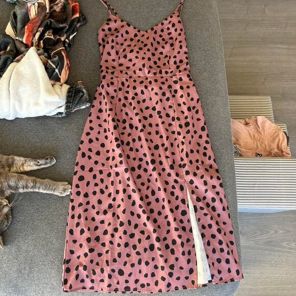 Mauve and Black Cheetah Print Midi Dress - Picture 1 of 3